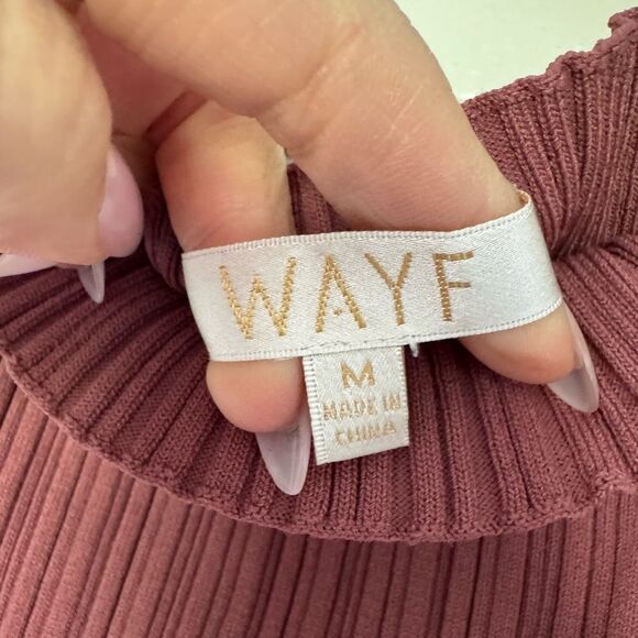 WAYF x Revolve Ribbed Burgundy High Neck Top - Picture 3 of 5